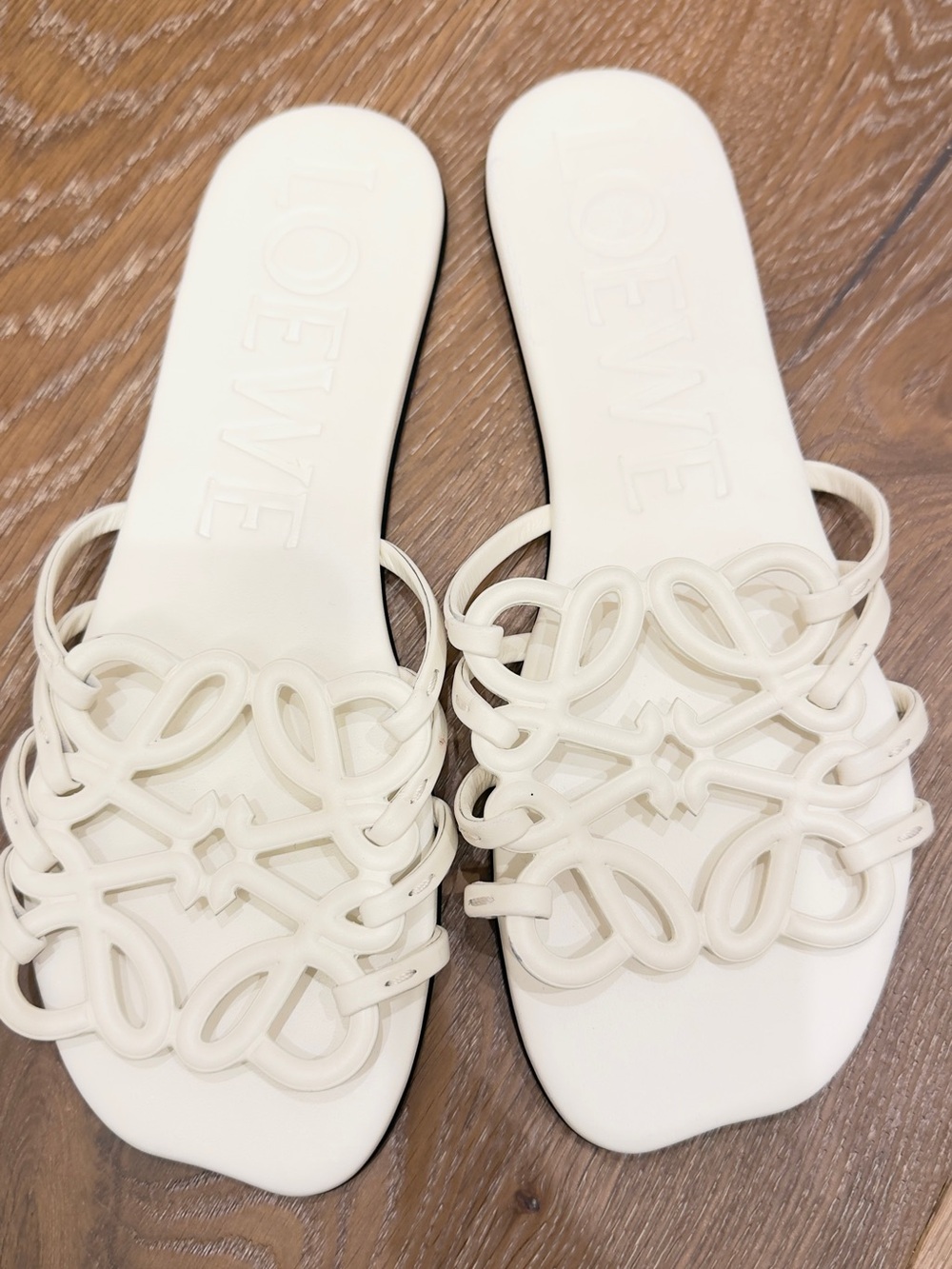 Loewe White Anagram Leather Slide Sandals